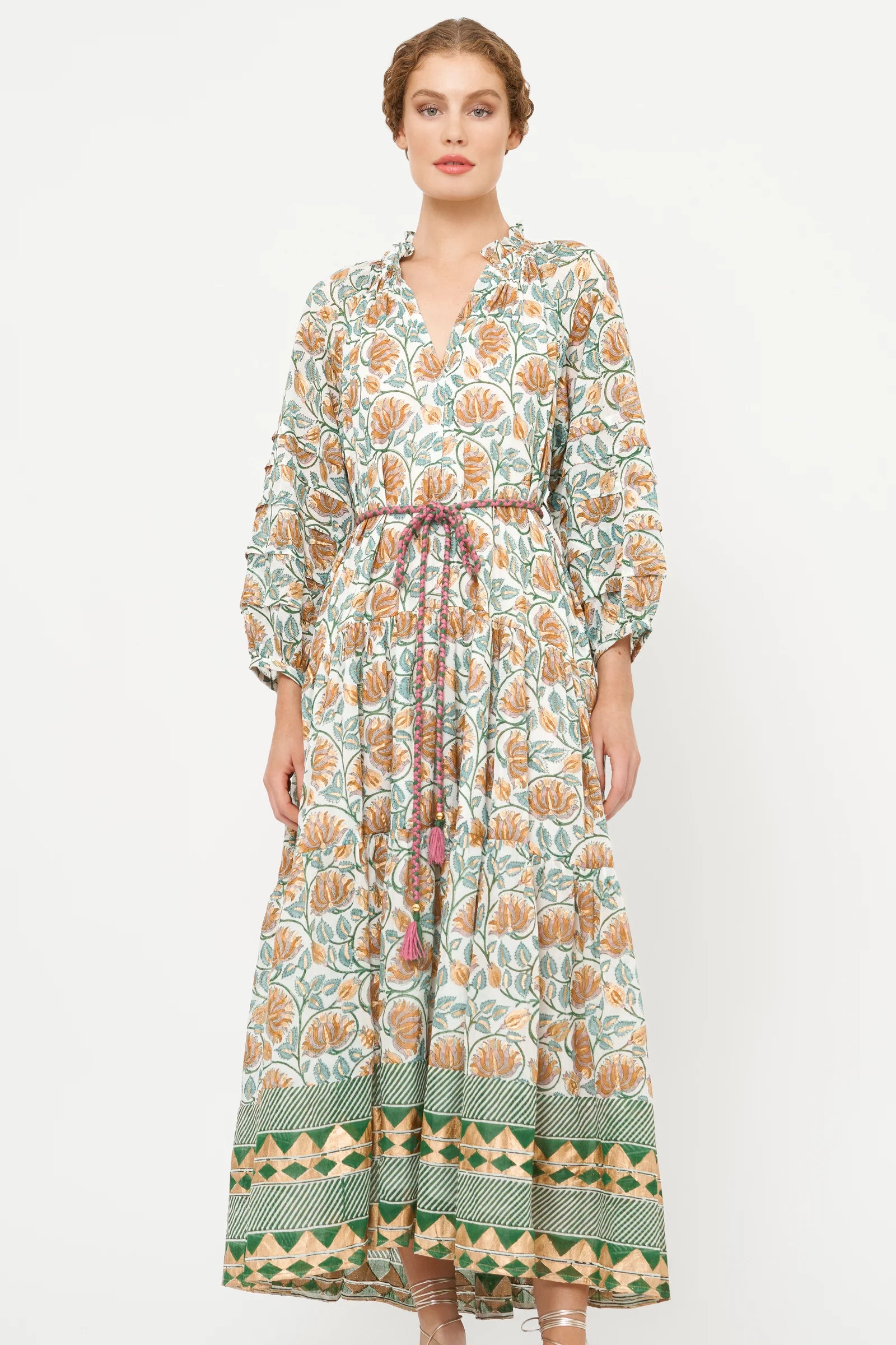 green emerald velvet dress Oliphant Ruffle Collar Bell Maxi Dress main image 1