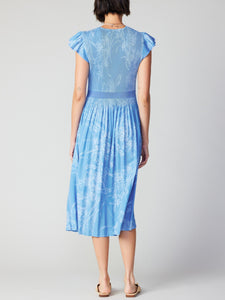 Current Air Pleated Flower Print Dress Sky Blue