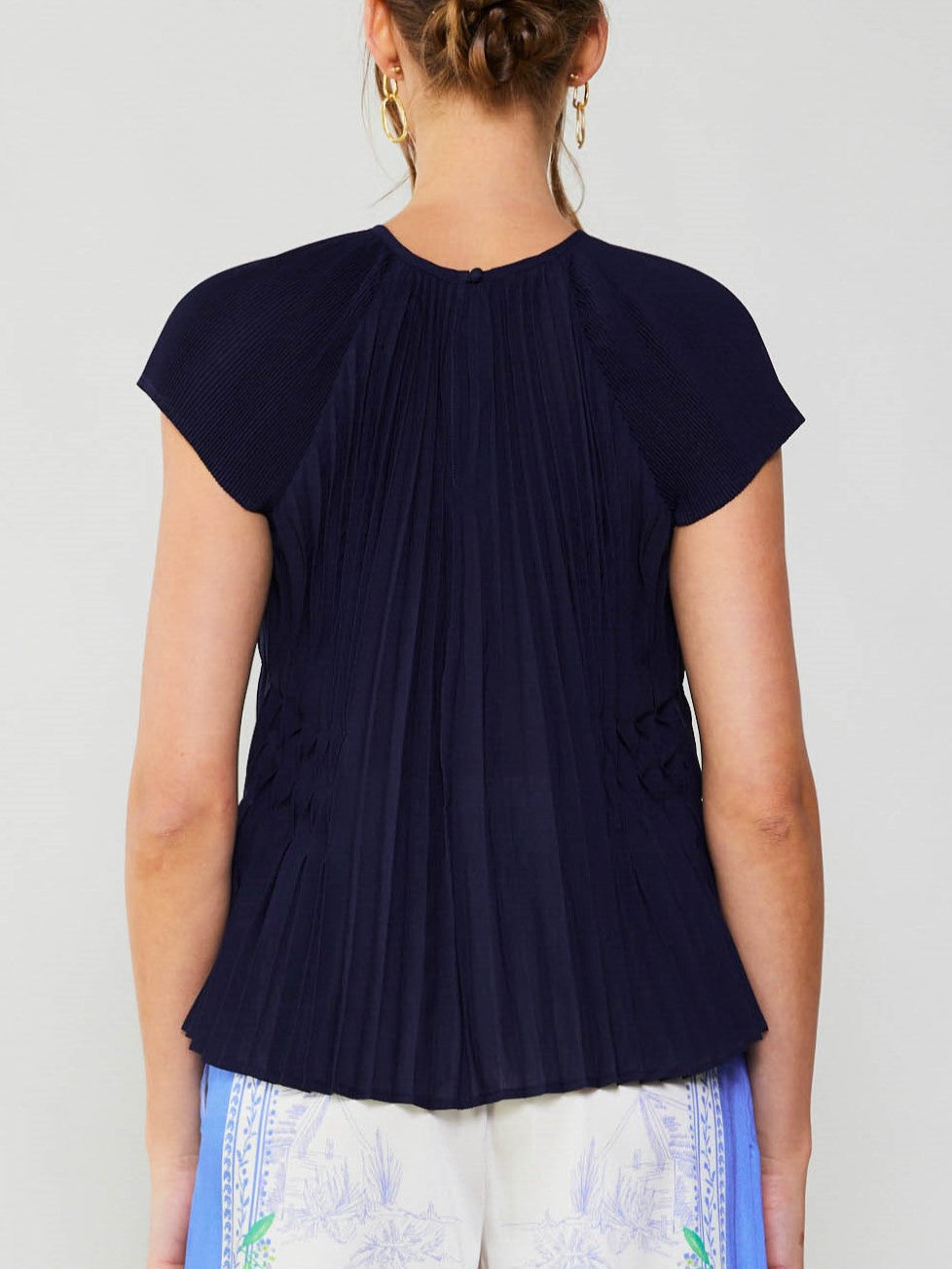 Current Air Pleated Detail Navy Top