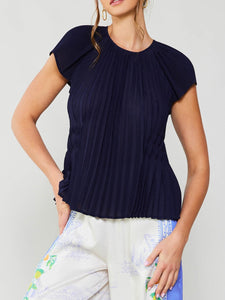 Current Air Pleated Detail Navy Top