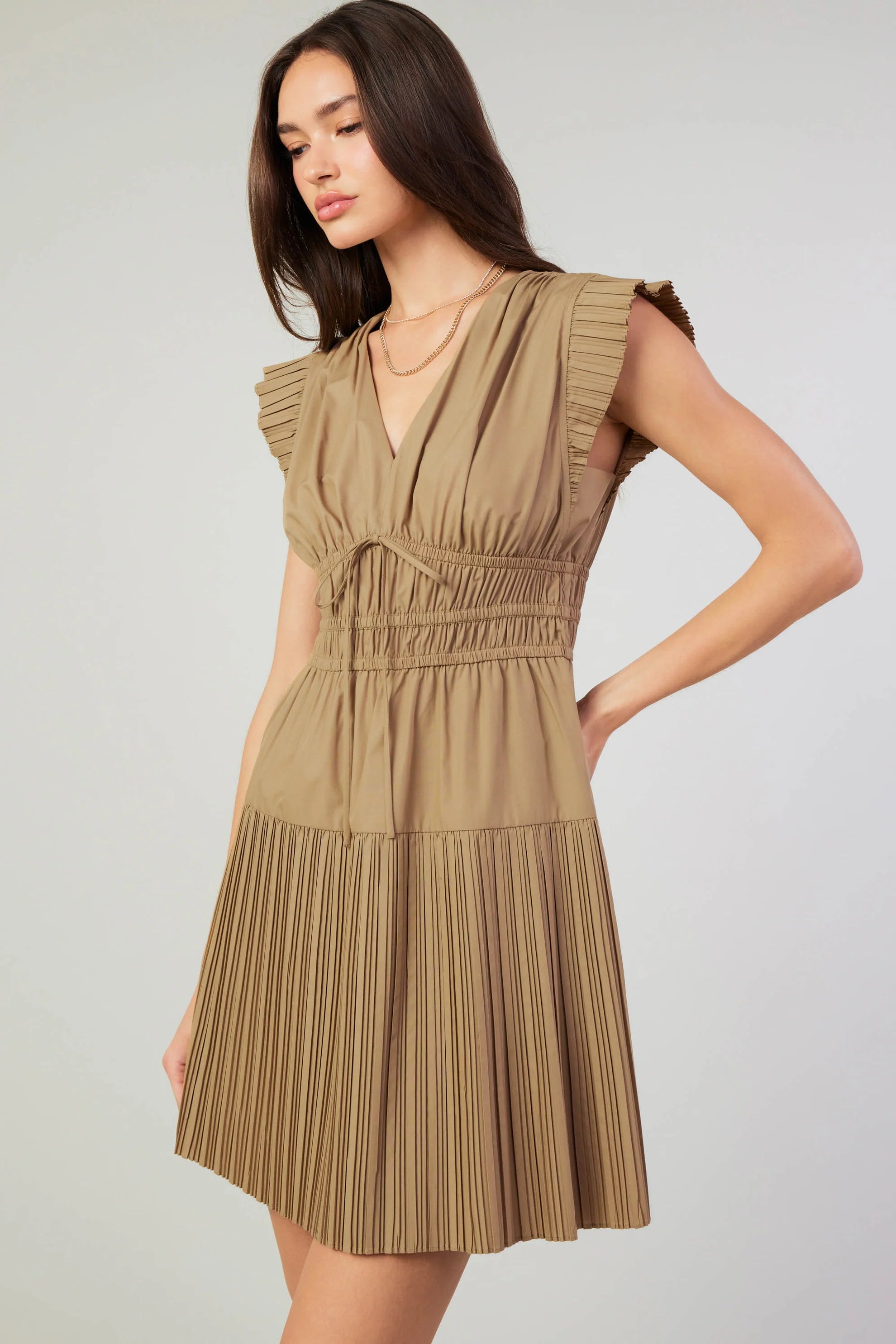 Current Air Latte Pleated Mini Dress