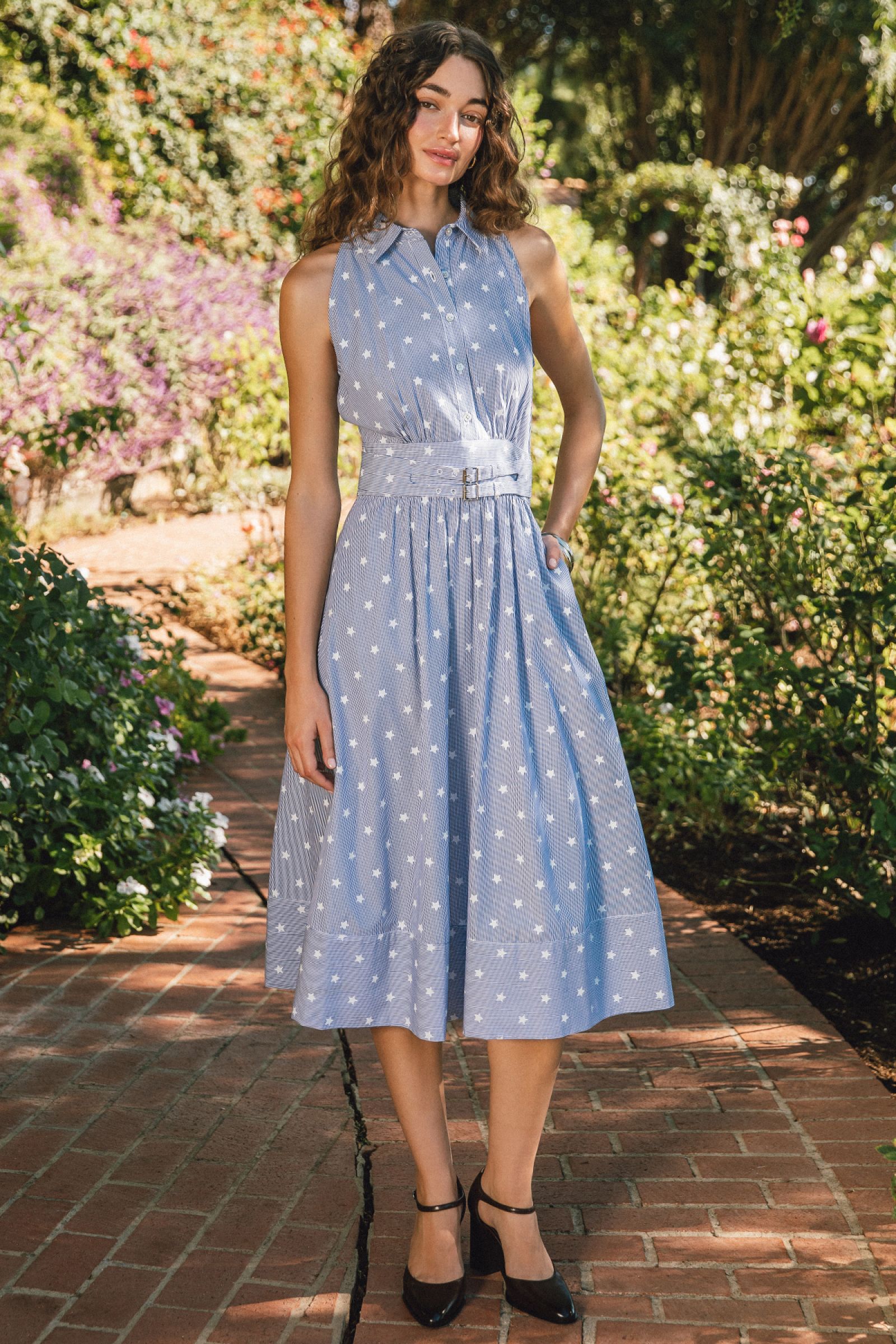 Current Air Shirt Collar Dress Blue/White