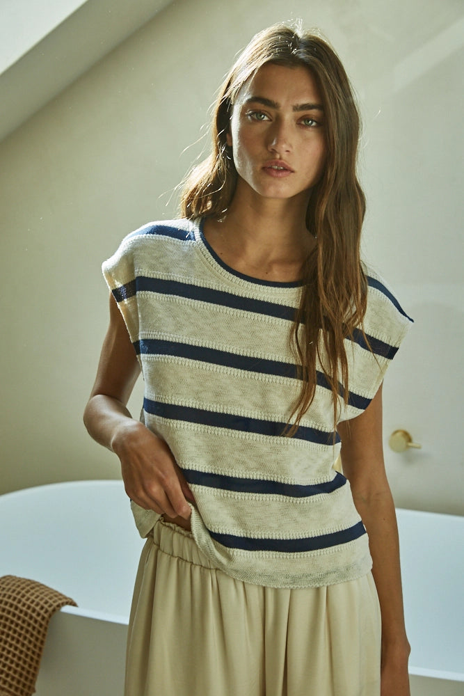 Together Striped Hacci Top Navy