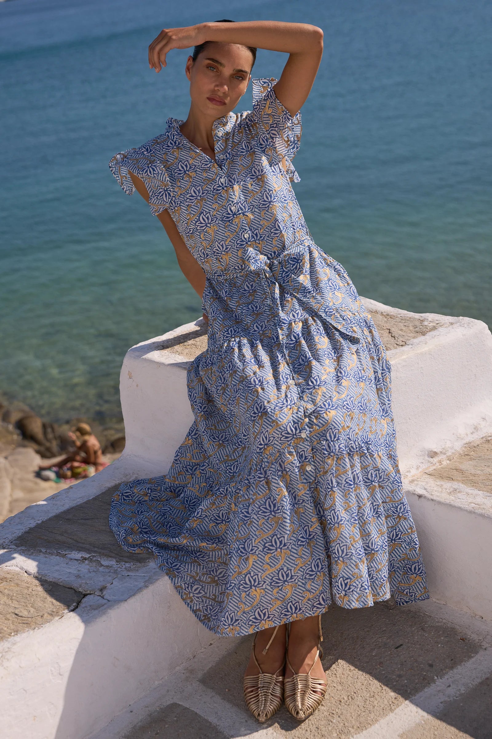 chinese dress ladies V-neck Cuffed Maxi in Salvia Green by Oliphant – Catherine Campbell
