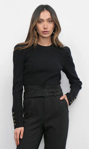 Greylin Dani Puff Sleeve Rib Knit Black Sweater
