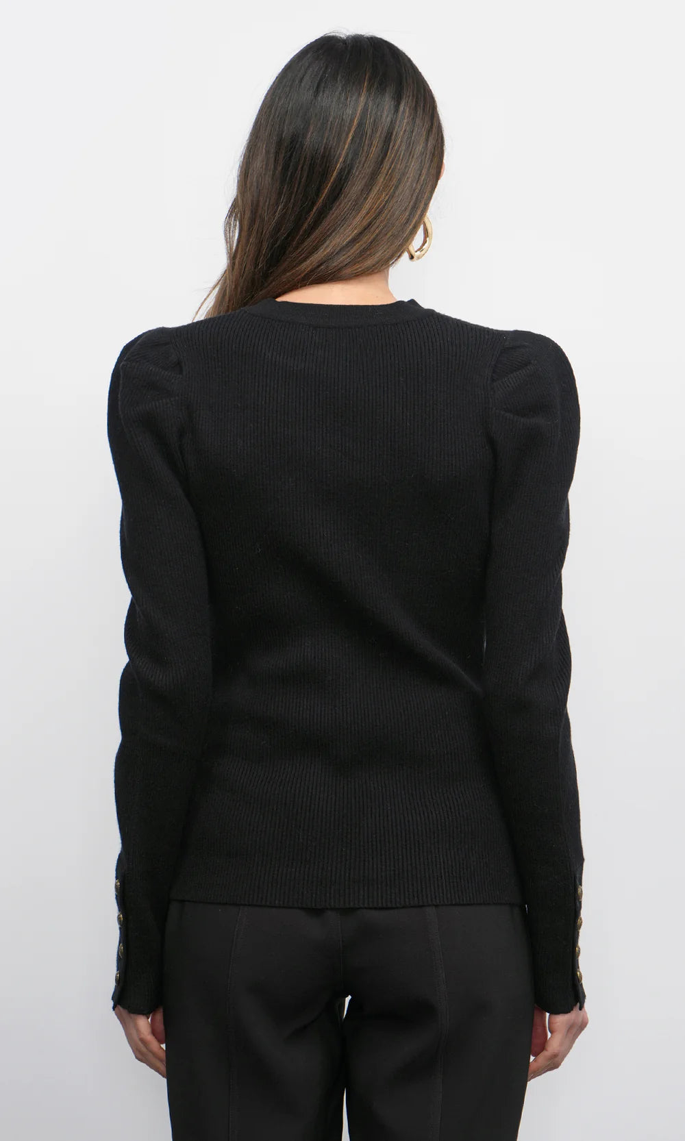 Greylin Dani Puff Sleeve Rib Knit Black Sweater