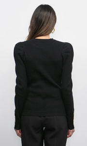 Greylin Dani Puff Sleeve Rib Knit Black Sweater