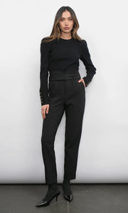 Greylin Dani Puff Sleeve Rib Knit Black Sweater