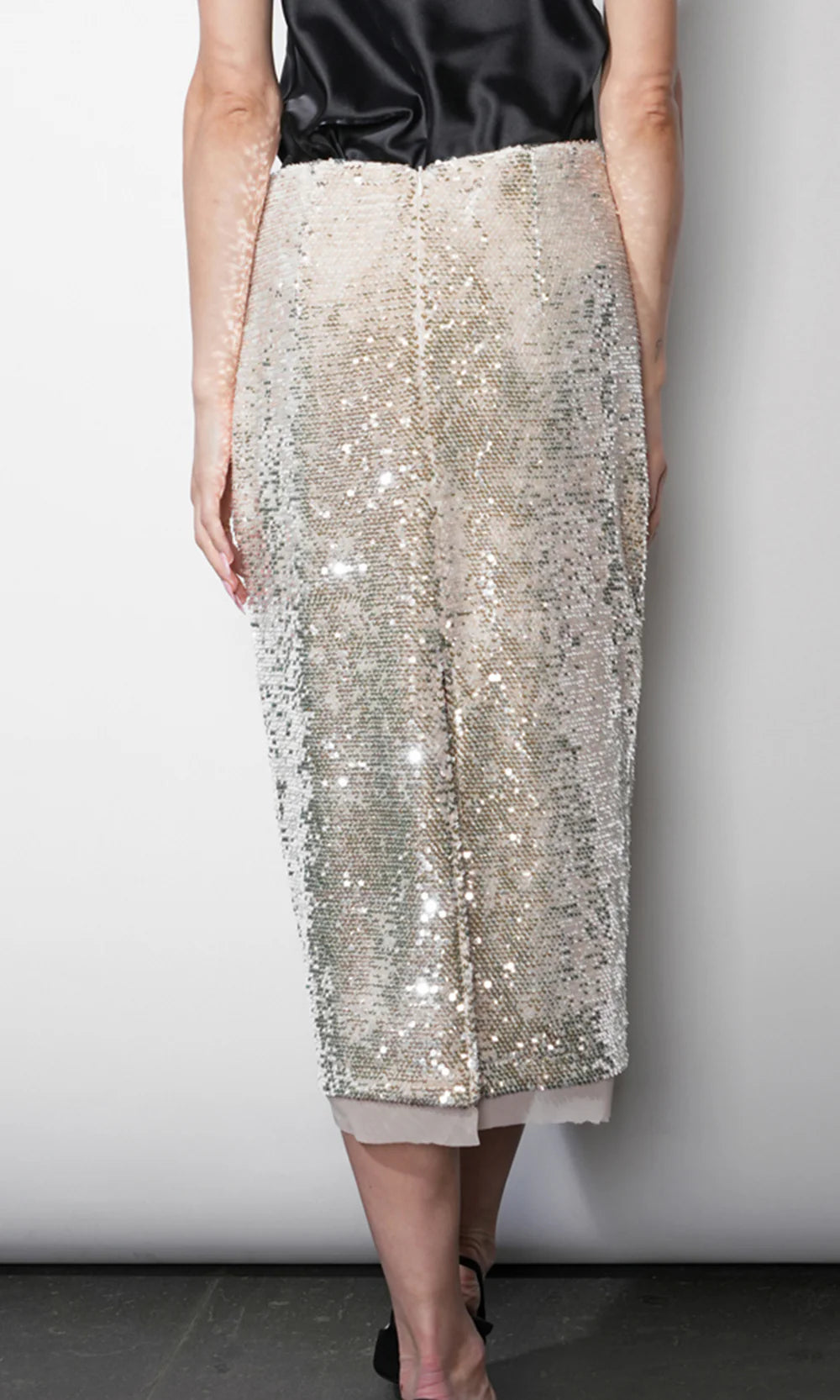 Greylin Sequins Cream Midi Skirt
