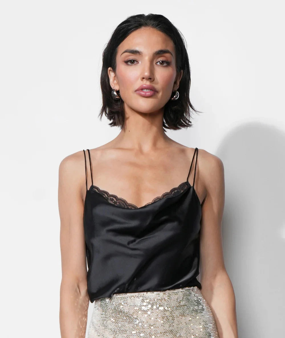 Greylin Cowl Neck Lace Black Cami