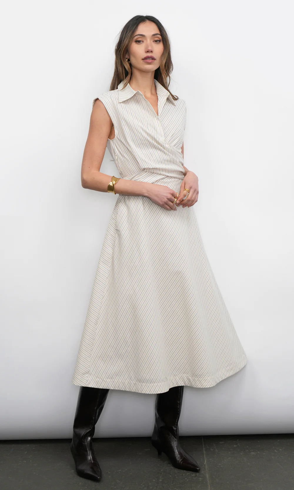 Greylin Lorena Stripe Shirt Midi Dress