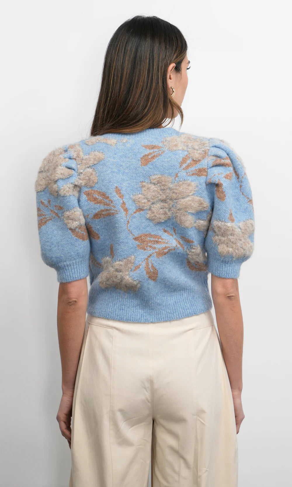 Greylin Floral Puff Sleeve Knit Cardigan