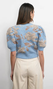 Greylin Floral Puff Sleeve Knit Cardigan