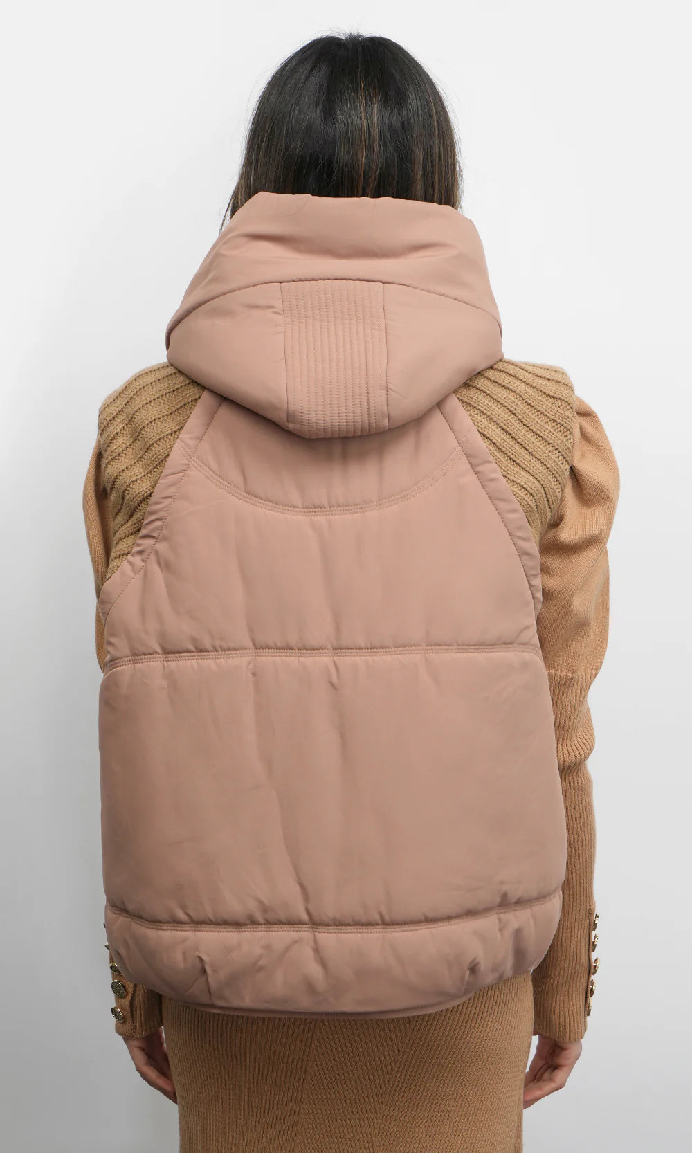 Greylin Rib/Hooded Puffer Latte Vest