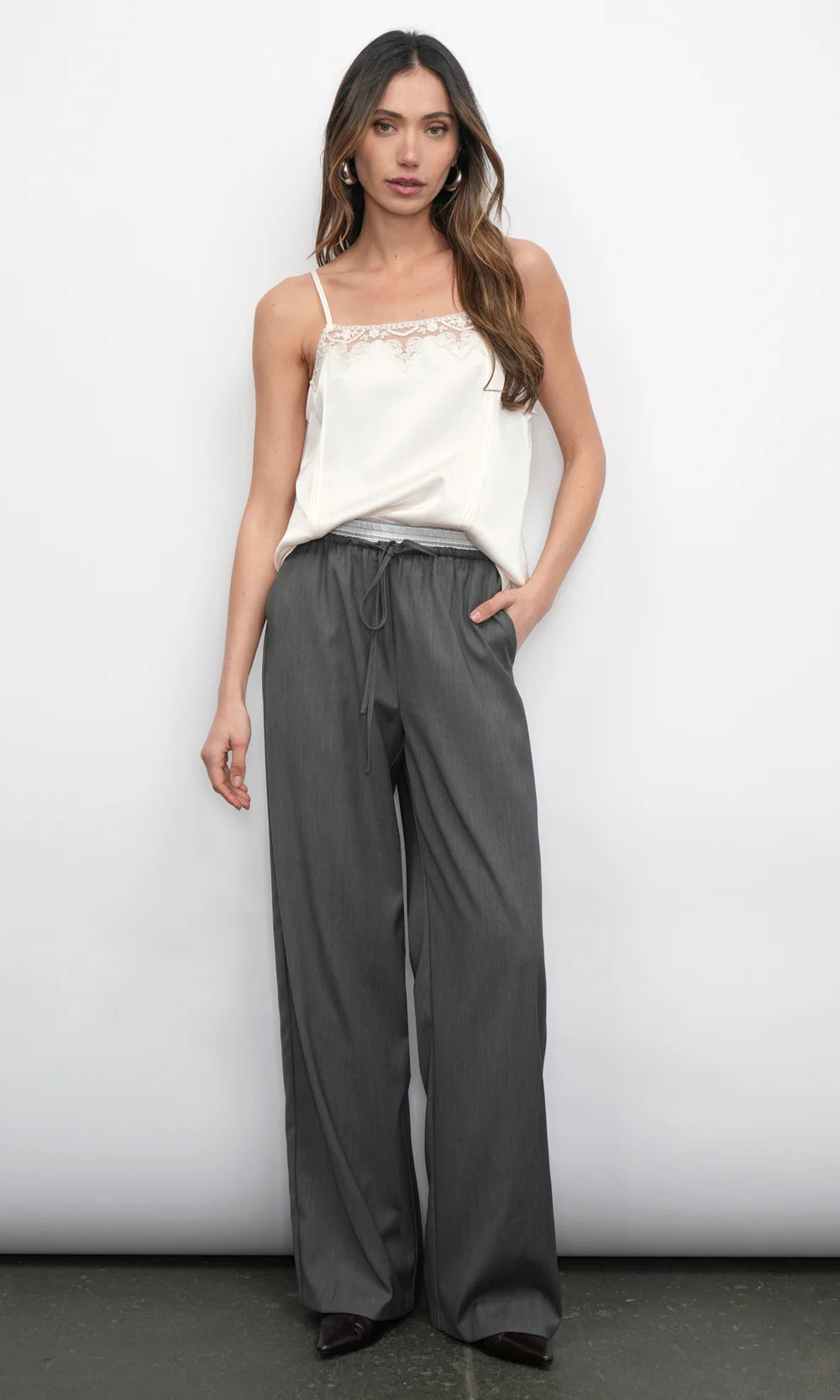 Greylin Coltrane Double Waist Band Trousers Charcoal