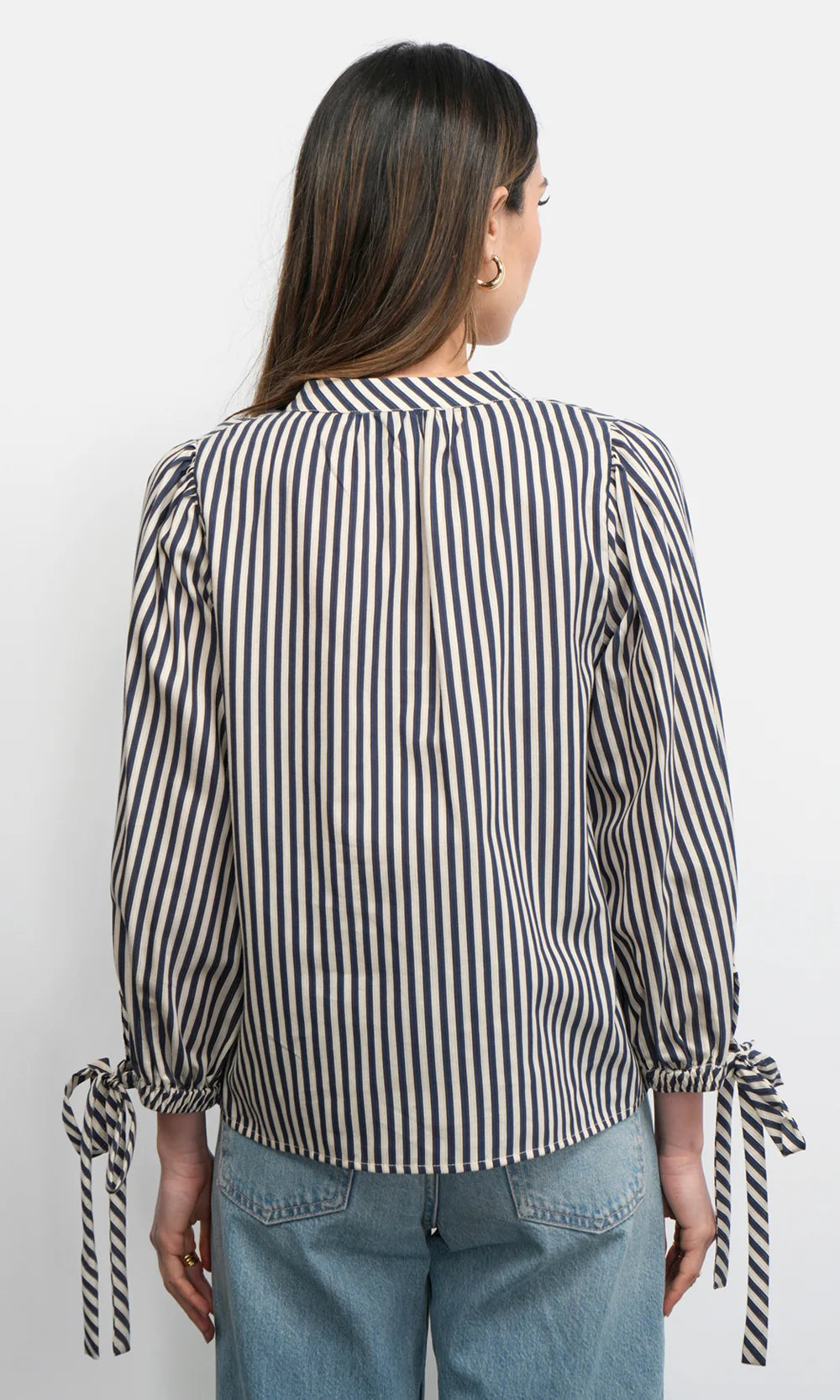 Greylin Miui Puff Sleeve Stripe Shirt Navy