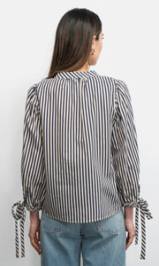 Greylin Miui Puff Sleeve Stripe Shirt Navy