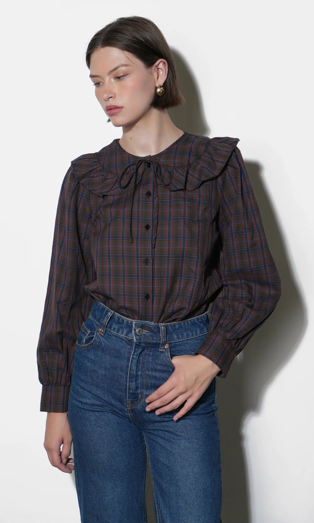 Greylin Peter Pan Collar Plaid Blouse