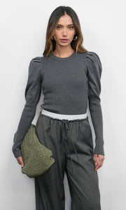 Greylin Renoa Puff Sleeve Knit Top Charcoal