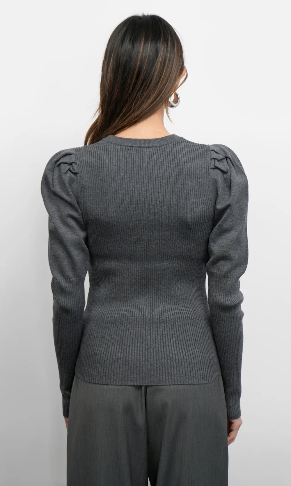 Greylin Renoa Puff Sleeve Knit Top Charcoal