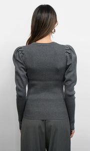 Greylin Renoa Puff Sleeve Knit Top Charcoal