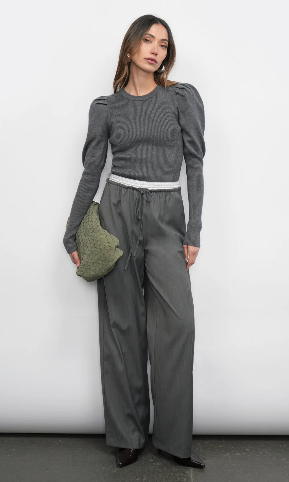 Greylin Coltrane Double Waist Band Trousers Charcoal