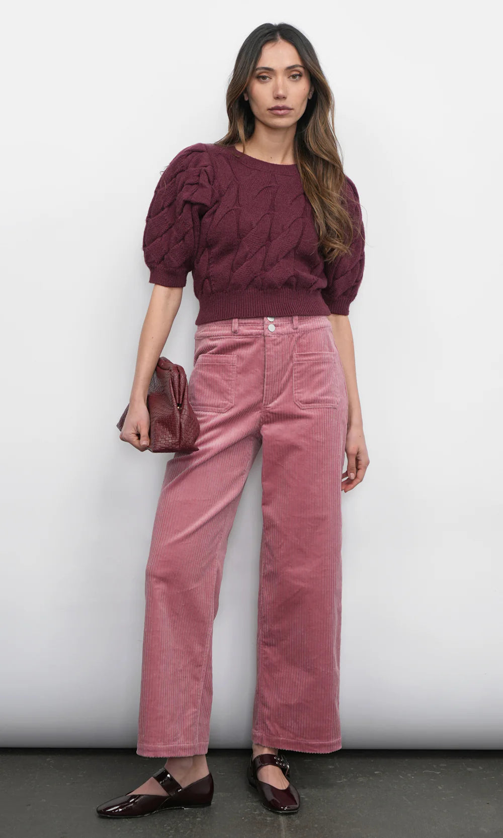 Greylin Aubergine Cable Knit Top
