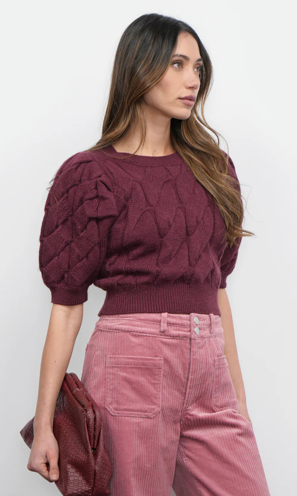 Greylin Aubergine Cable Knit Top