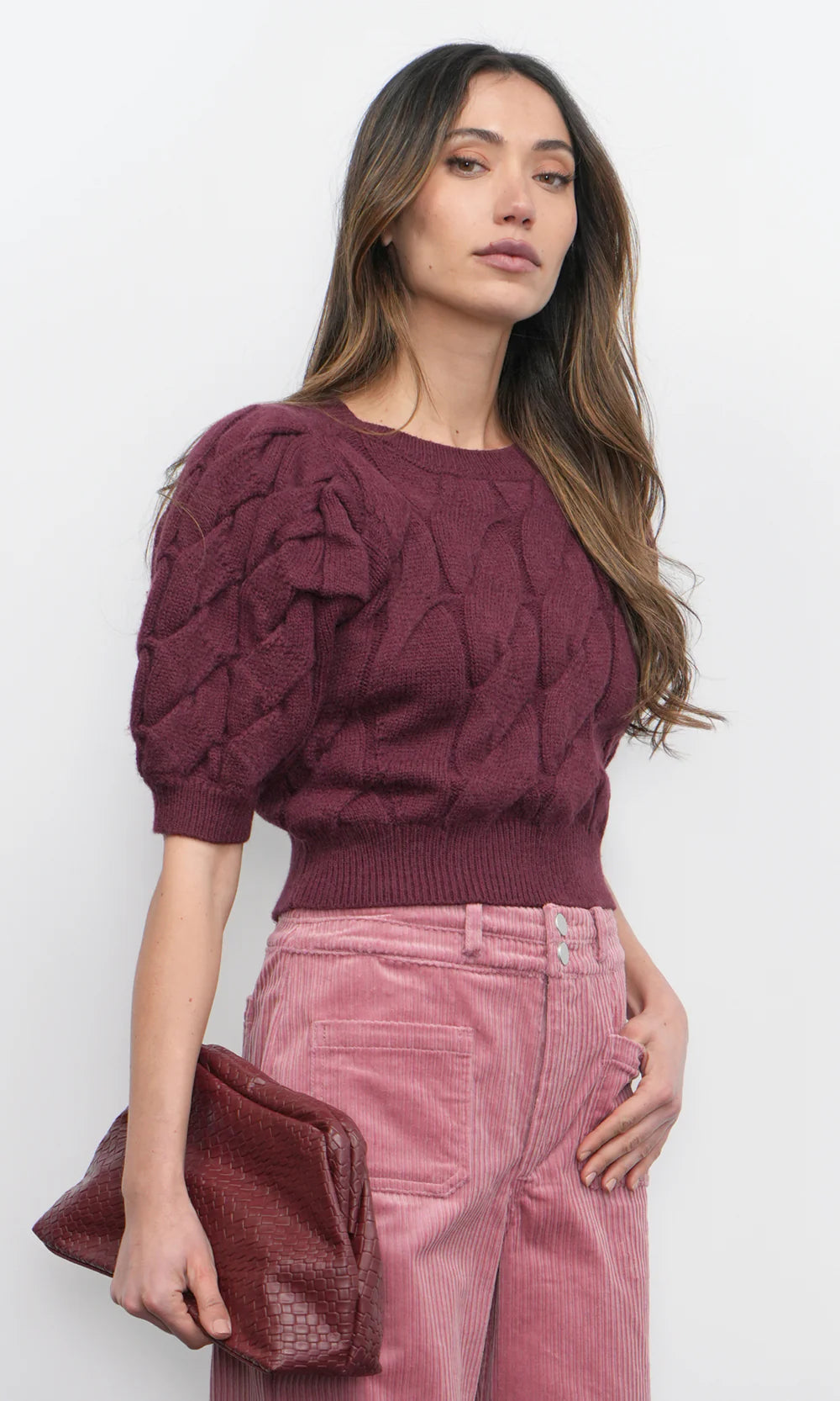 Greylin Aubergine Cable Knit Top