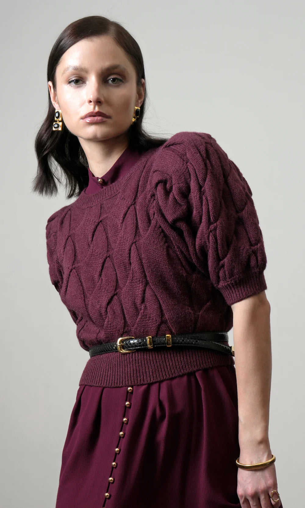 Greylin Aubergine Cable Knit Top