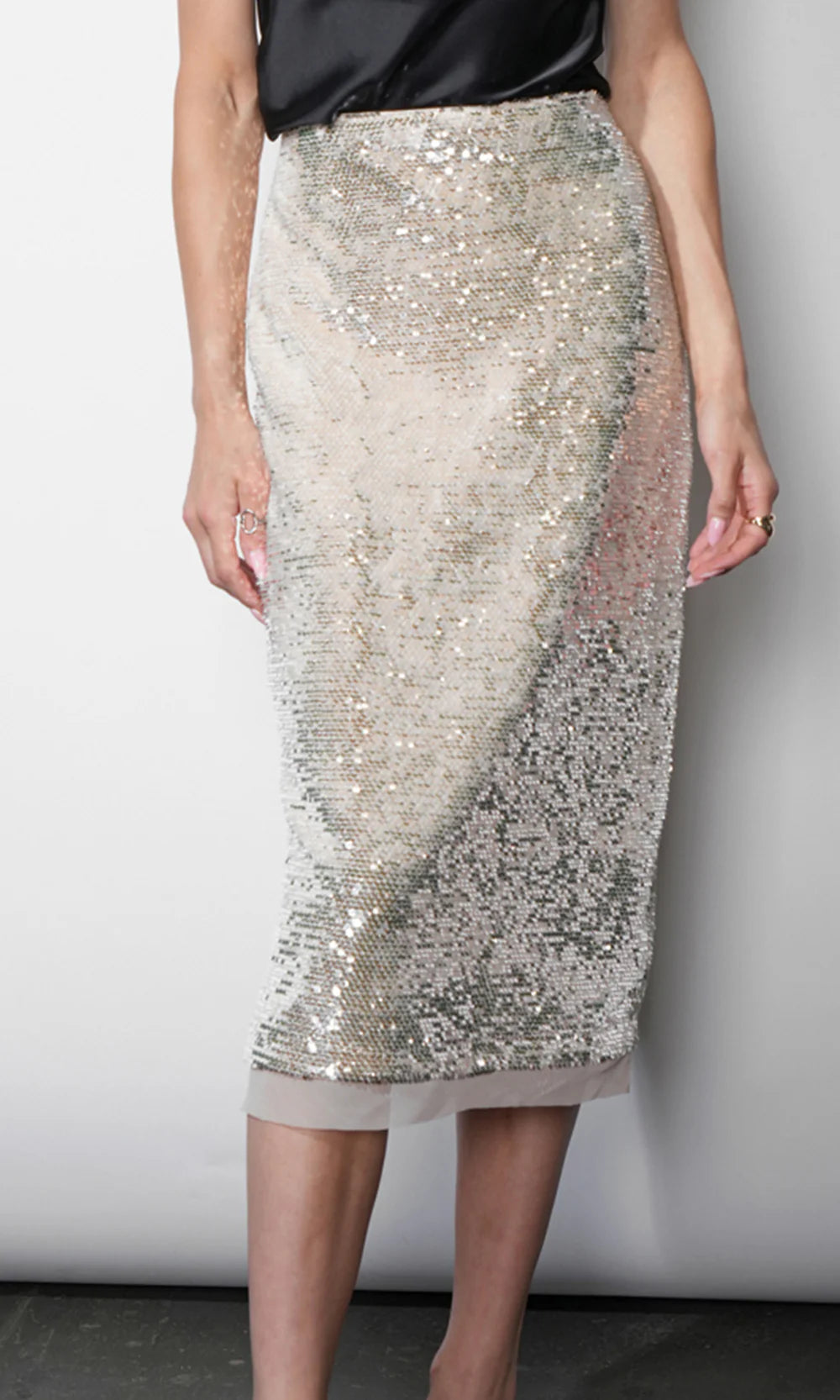 Greylin Sequins Cream Midi Skirt