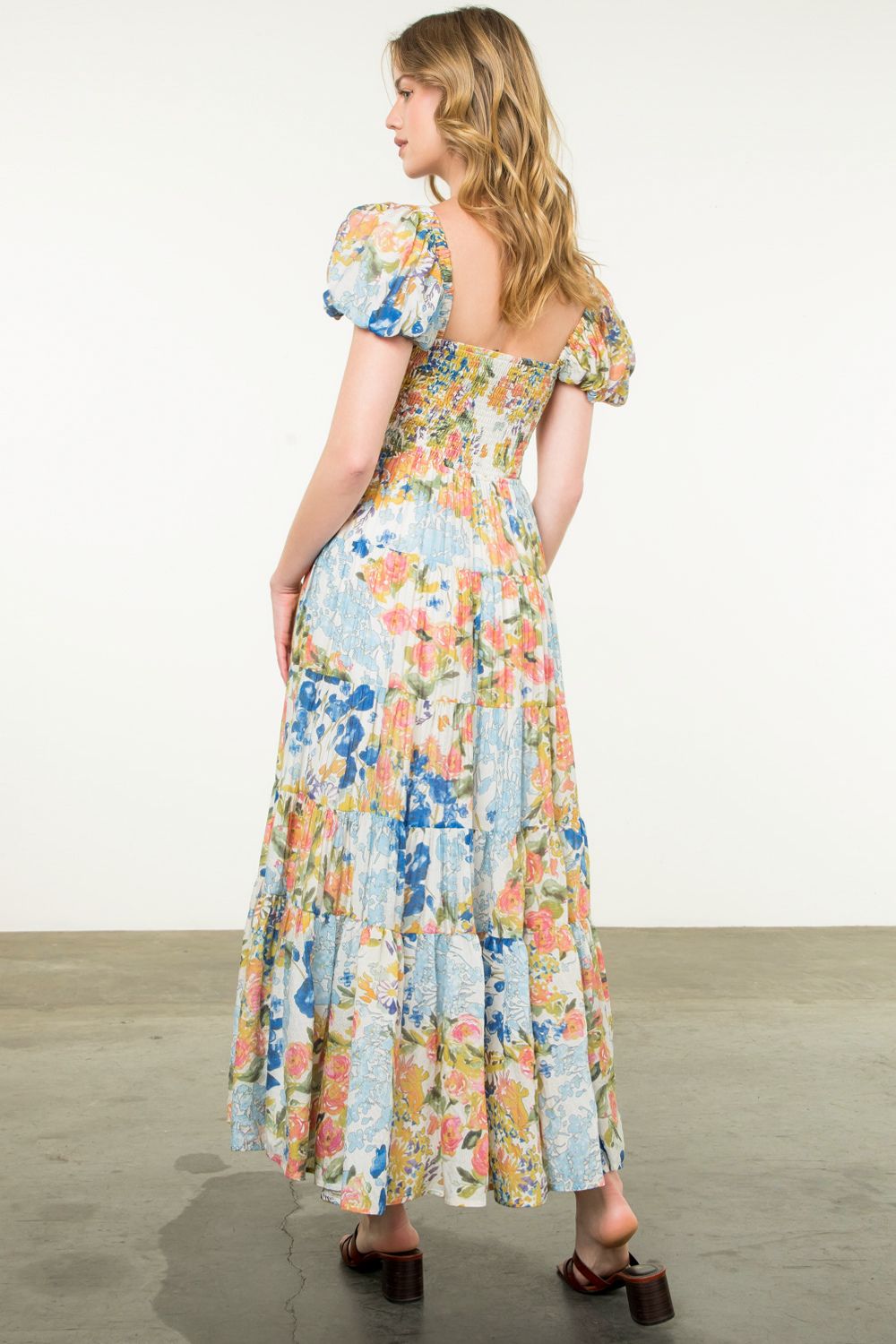 Thml Puff Slv Floral Tiered Dress