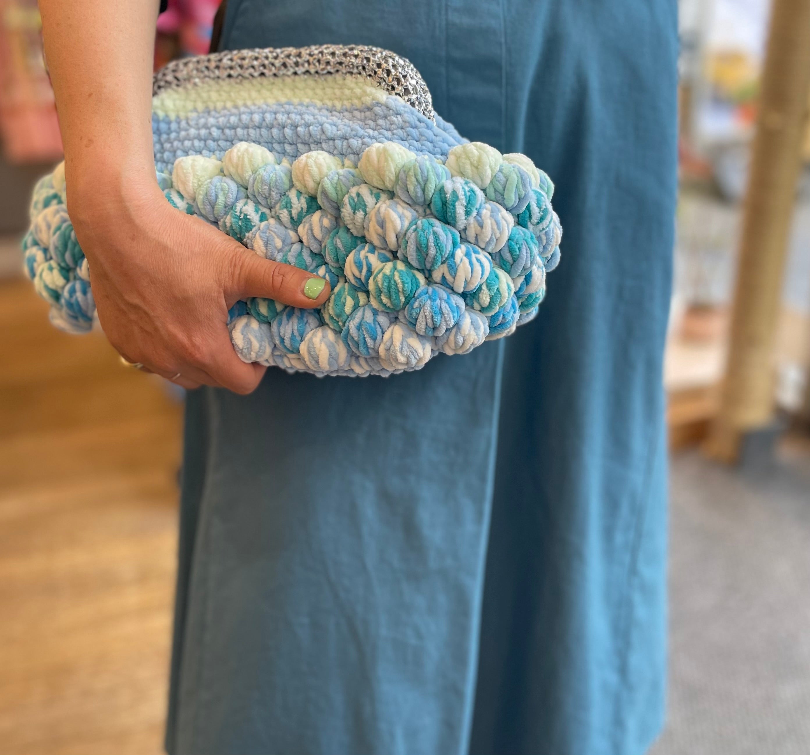 Nadia Dafri Candy Embroidered Clutch Blue