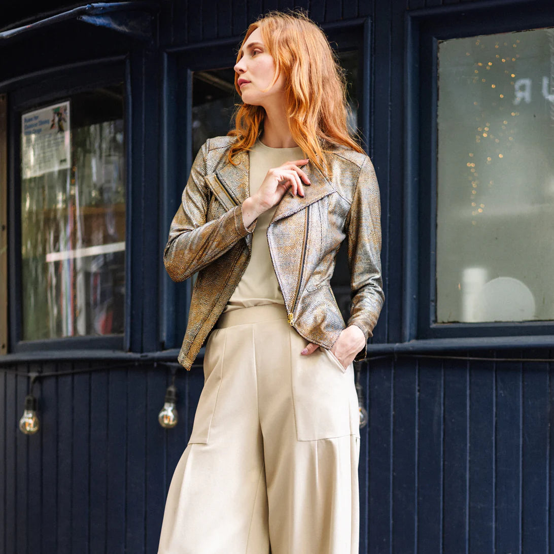 Clara Sunwoo Liquid Shimmer Zip Jacket Copper