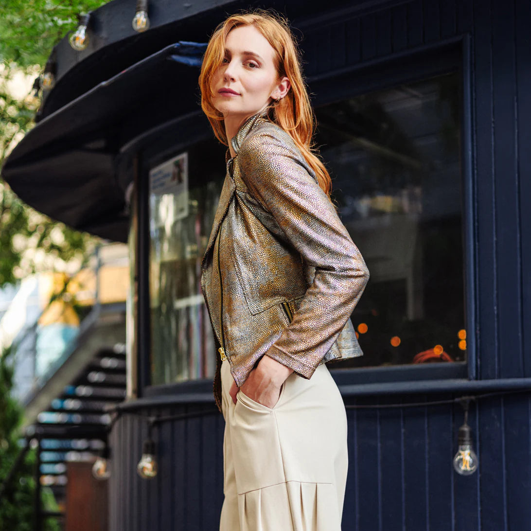 Clara Sunwoo Liquid Shimmer Zip Jacket Copper