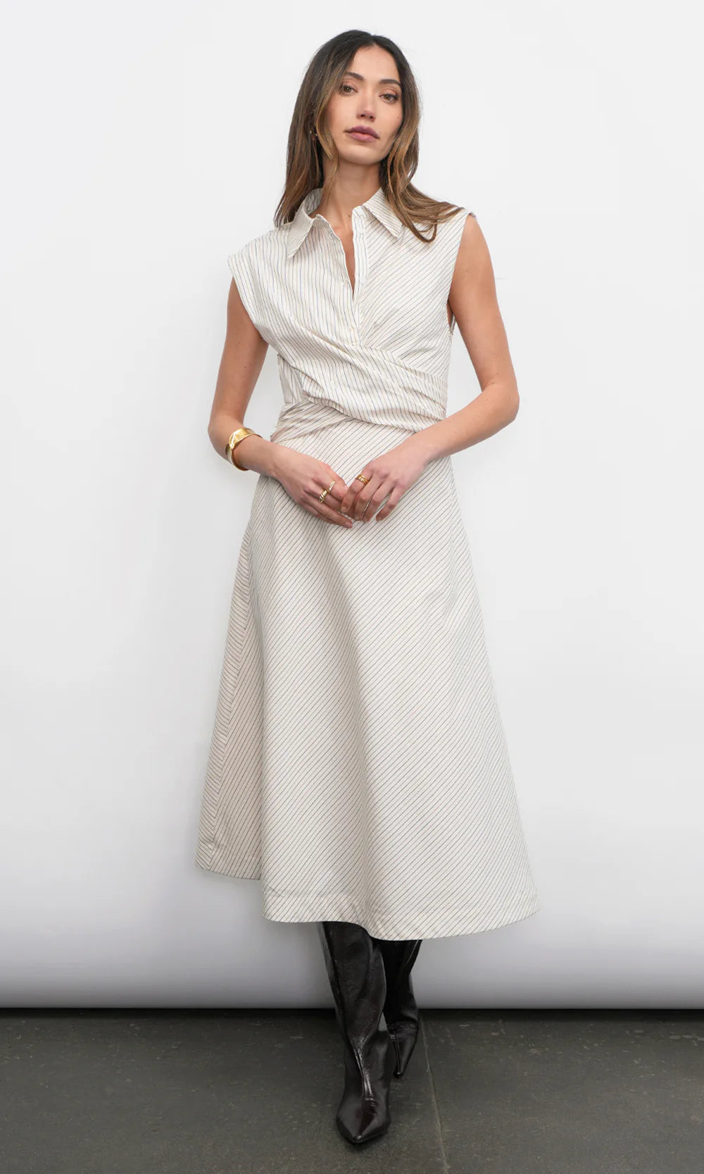 Greylin Lorena Stripe Shirt Midi Dress