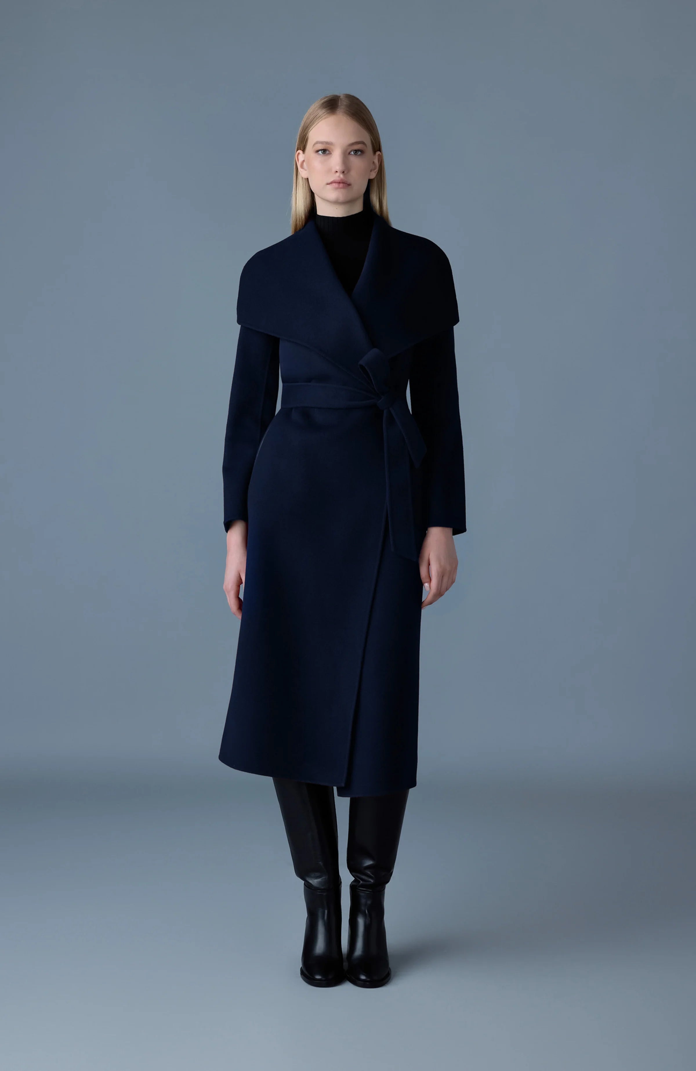 Mackage Mai-CN Belt/Light Wool Coat Navy