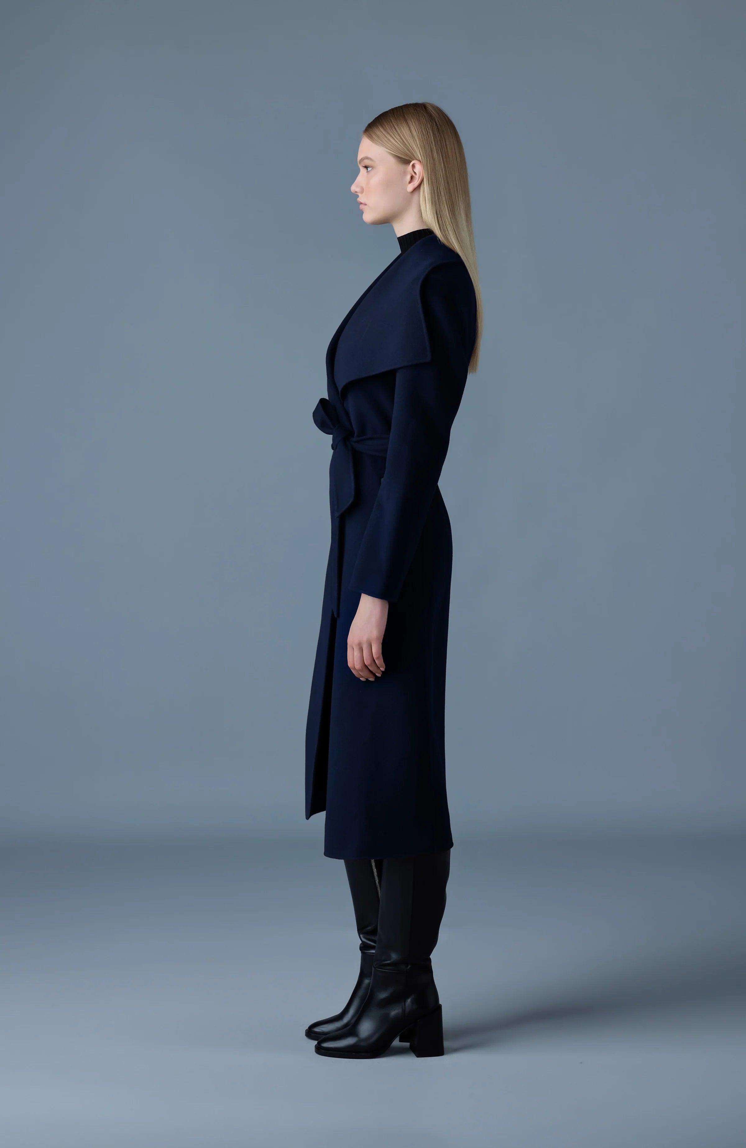 Mackage Mai-CN Belt/Light Wool Coat Navy