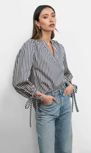Greylin Miui Puff Sleeve Stripe Shirt Navy