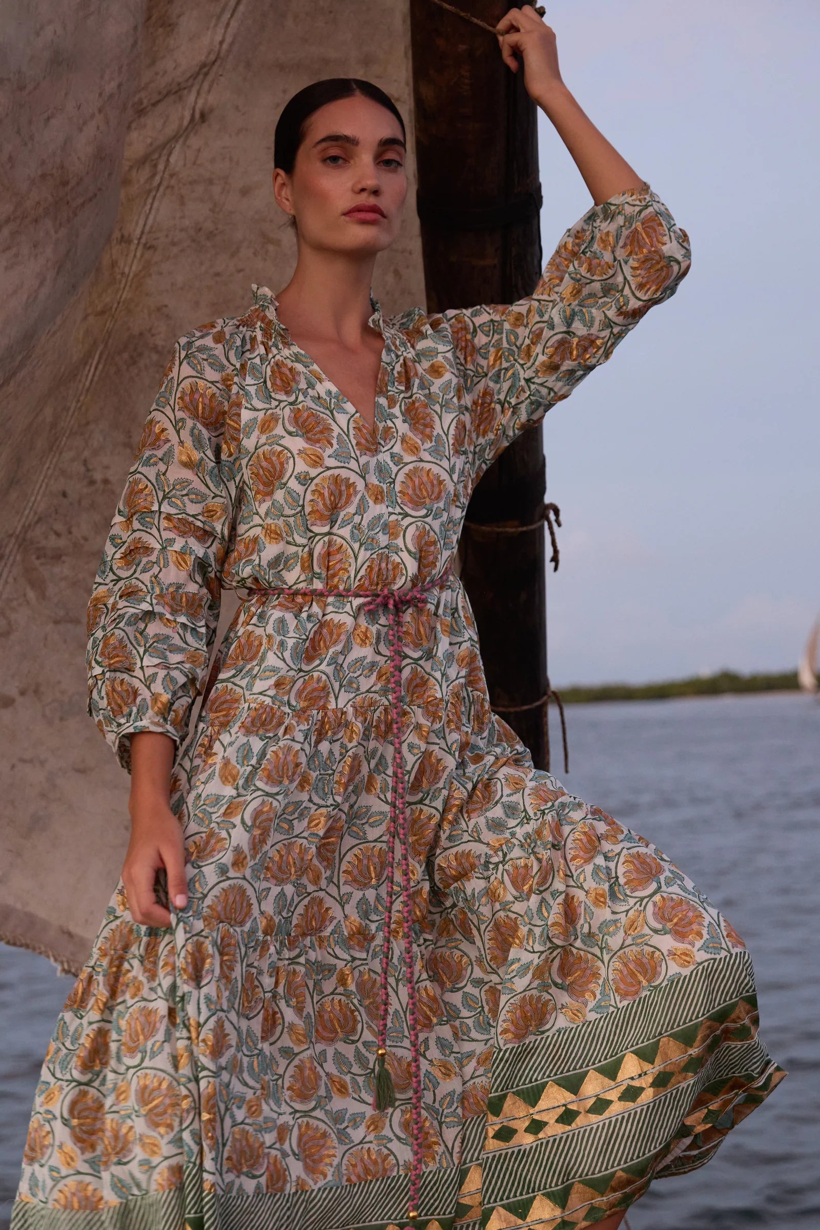 Oliphant Cuff Sleeve Maxi Dress Montenegro Green  A Tempo New York