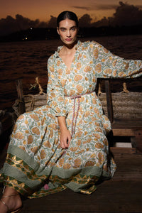 Oliphant Cuff Sleeve Maxi Dress Montenegro Green  A Tempo New York