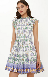Oliphant Smocked Flirty Short Dress Presido Blue