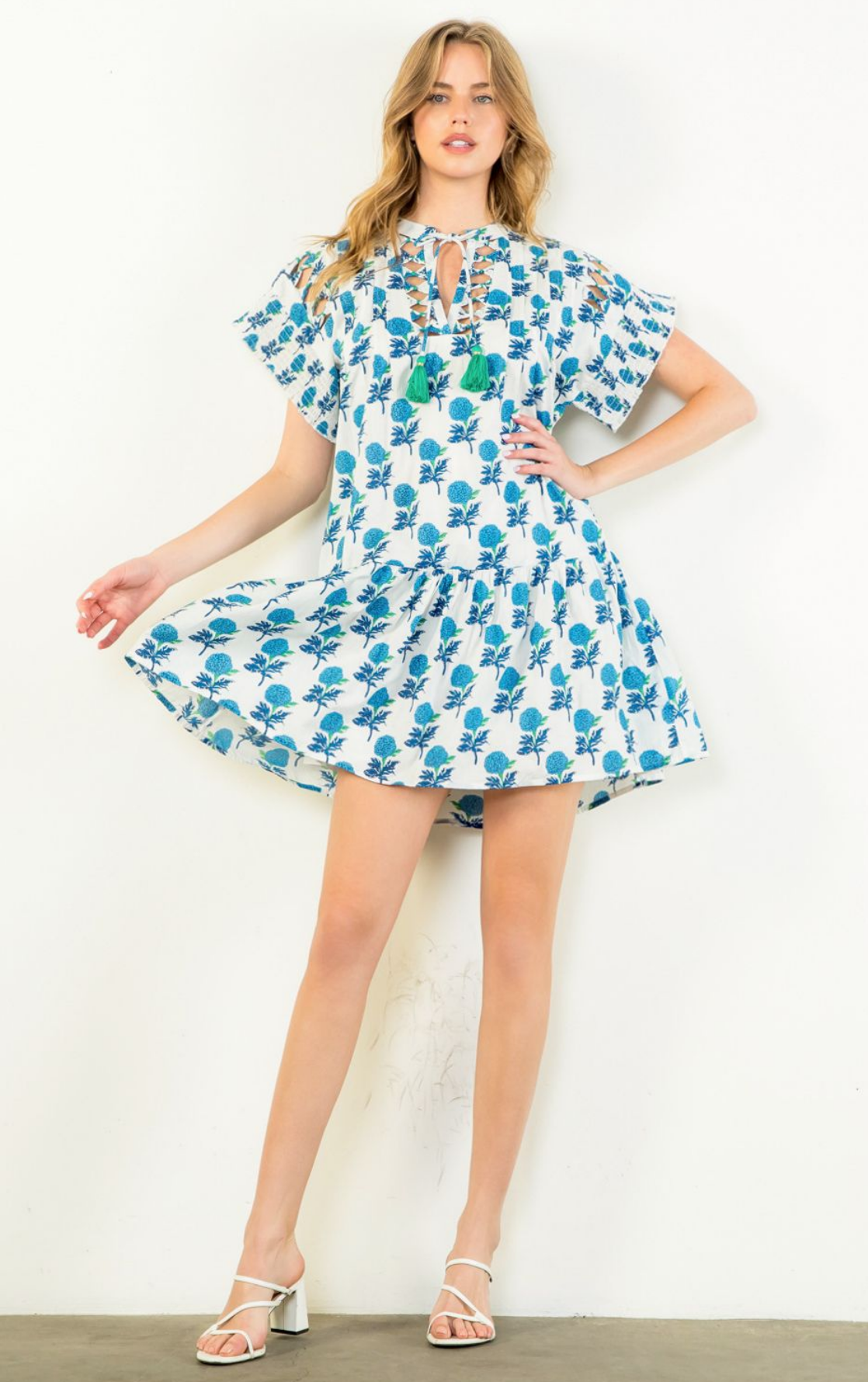 THML Ruffle Sleeve Flower Print Dress