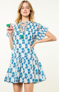 THML Ruffle Sleeve Flower Print Dress