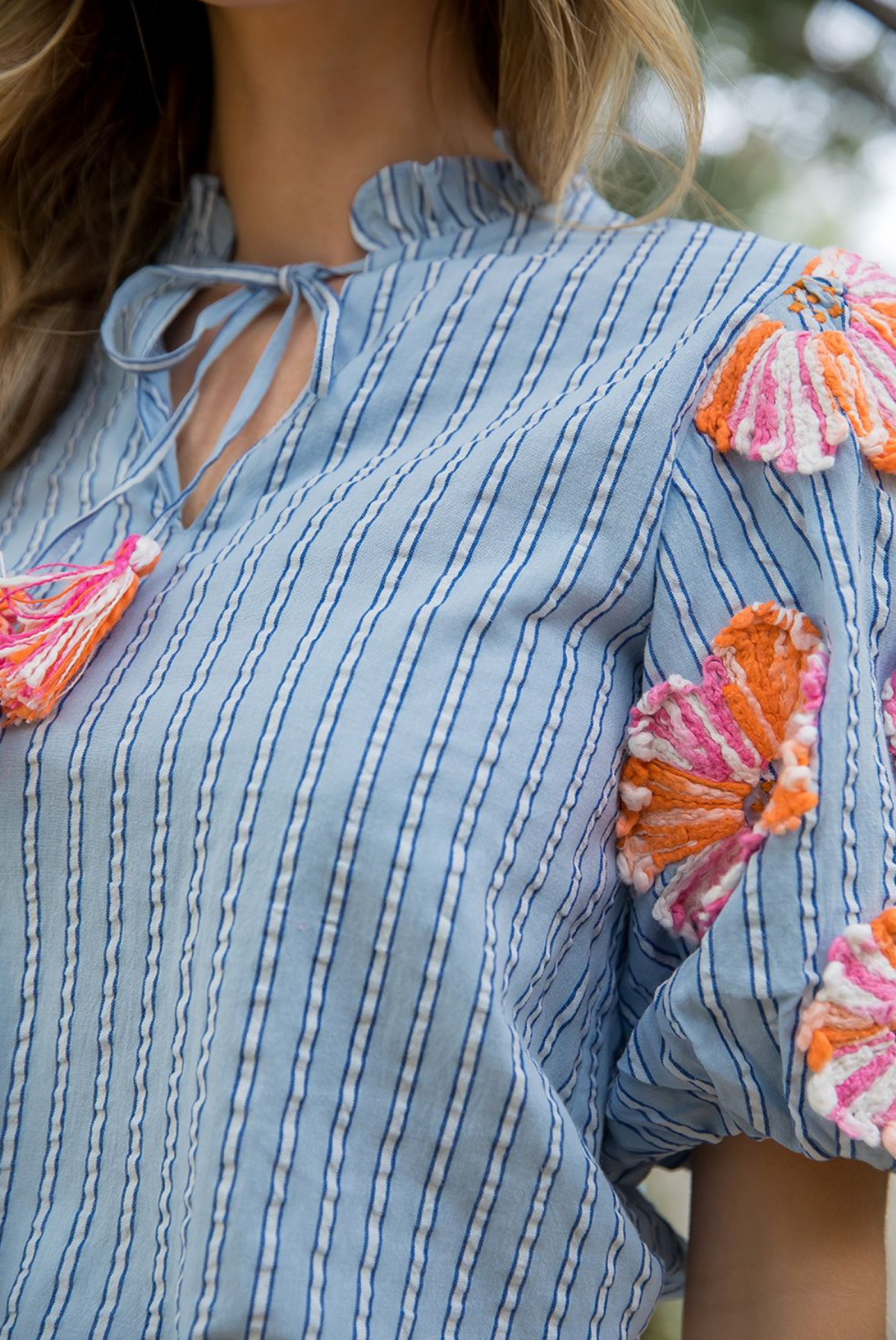 THML Hand Embroidered Puff Sleeve Top
