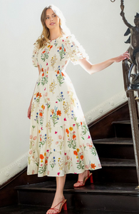 THML Puff Sleeve Floral Maxi Dress