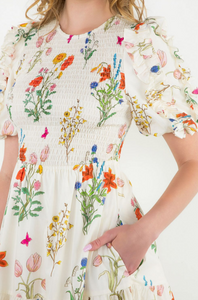 THML Puff Sleeve Floral Maxi Dress
