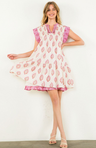 THML Flower Print Cream Dress