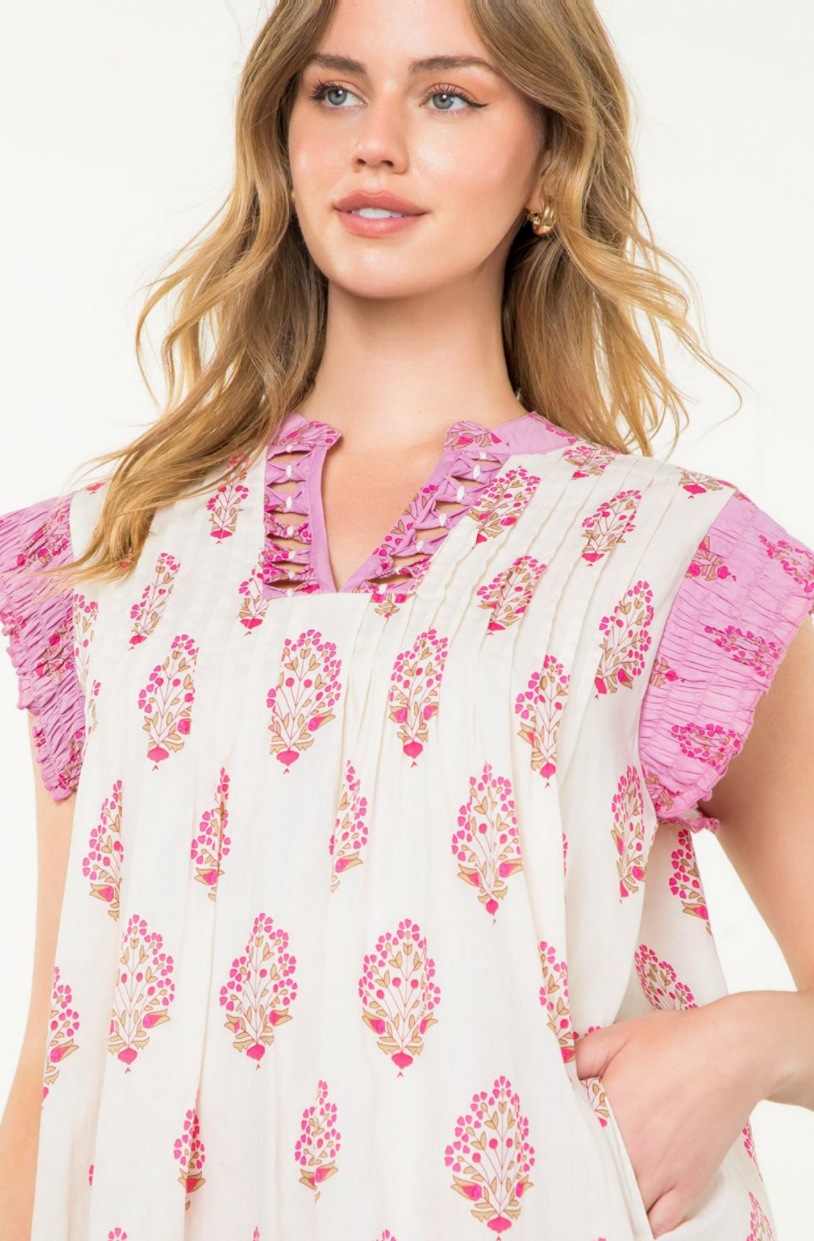 THML Flower Print Cream Dress