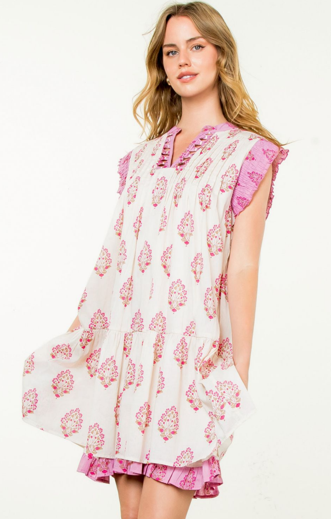 THML Flower Print Cream Dress